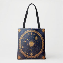 Goldenes Himmelsdesign mit Sonne und Orbits Tasche