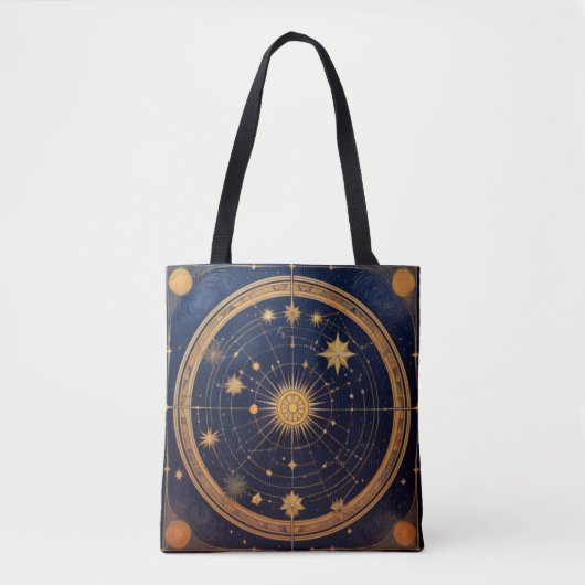 Goldenes Himmelsdesign mit Sonne und Orbits Tasche (Vorderseite)