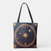 Goldenes Himmelsdesign mit Sonne und Orbits Tasche (Rückseite)
