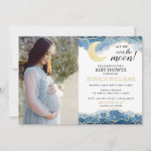 Goldenes Himmelsmond Baby Dusche Foto Einladung (Vorderseite)