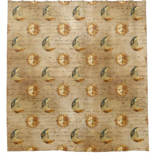 Goldenes himmlisches Sonne-Mond-Vintage-Astrologie Duschvorhang