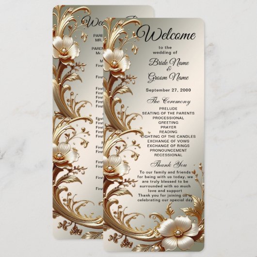 Goldenes Hochzeitsprogramm mit Blumenmuster Programm (Vorne/Hinten)