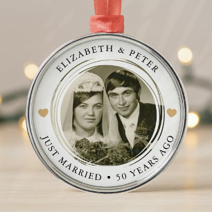 Goldenes Hochzeitsszenario-Foto Ornament Aus Metall