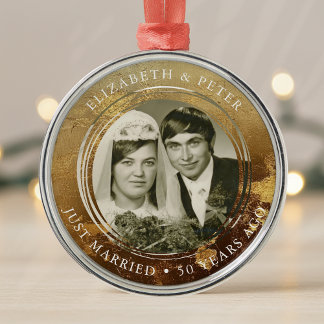 Goldenes Hochzeitsszenario-Foto Ornament Aus Metall