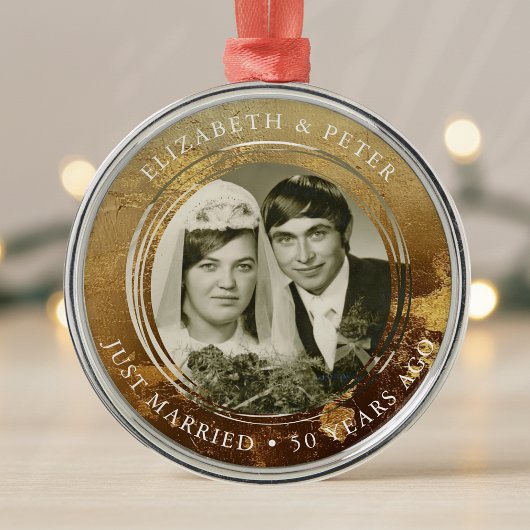 Goldenes Hochzeitsszenario-Foto Ornament Aus Metall