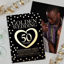 Goldenes Hochzeitstag 50. Party schwarzes Gold Folieneinladung