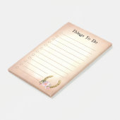 Goldenes Horseshoe mit Blume, was nach dem Ende zu Post-it Klebezettel (angewinkelt)