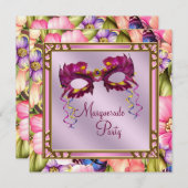 Goldenes Hot Pink Lila Mask Masquerade Party Einladung (Vorne/Hinten)