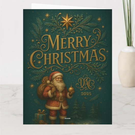  Goldenes Initial A mit Weihnachtsmann und Krone  Karte (Rückseite)