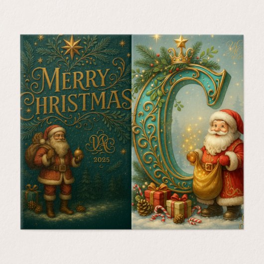  Goldenes Initial C mit Weihnachtsmann und Krone (Außenseite Aufgefaltet)