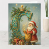 Goldenes Initial C mit Weihnachtsmann und Krone Karte (Vorderseite)