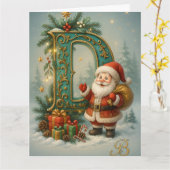 Goldenes Initial D mit Weihnachtsmann und Krone  Karte (Gelbe Blume)