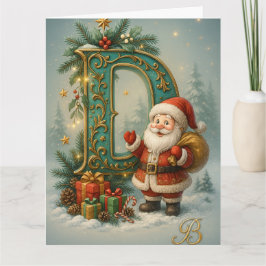 Goldenes Initial D mit Weihnachtsmann und Krone Karte