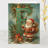 Goldenes Initial E mit Weihnachtsmann und Krone Karte (Gelbe Blume)