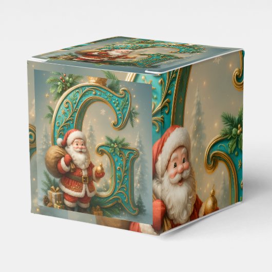 Goldenes Initial G mit Weihnachtsmann und Krone Geschenkschachtel (Vorderseite)