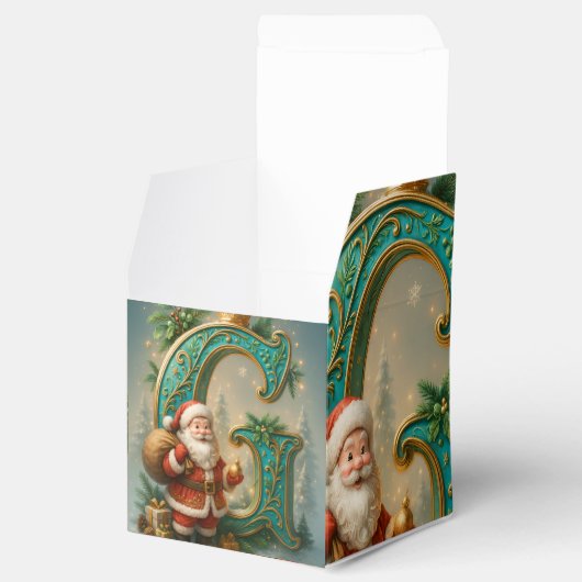  Goldenes Initial  G mit Weihnachtsmann und Krone Geschenkschachtel (Geöffnet)