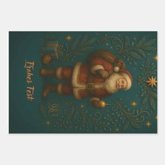 Goldenes Initial H mit Weihnachtsmann und Krone Geschenkpapier Set (Vorderseite 2)