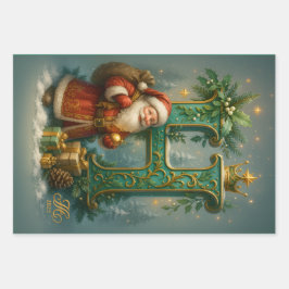  Goldenes Initial H  mit Weihnachtsmann und Krone  Geschenkpapier Set