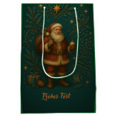  Goldenes Initial H  mit Weihnachtsmann und Krone  Mittlere Geschenktüte (Rückseite)