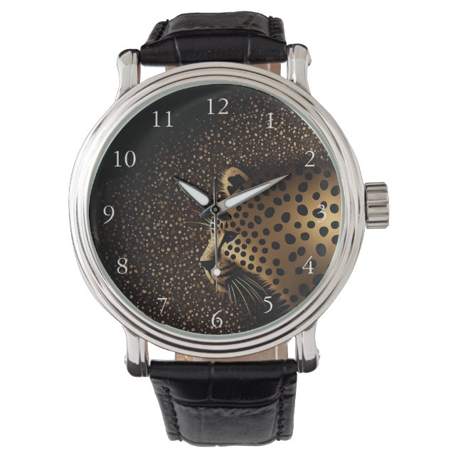 Goldenes Jaguar-Muster            Armbanduhr (Vorderseite)