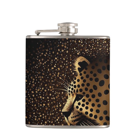 Goldenes Jaguar-Muster Flachmann (Vorderseite)