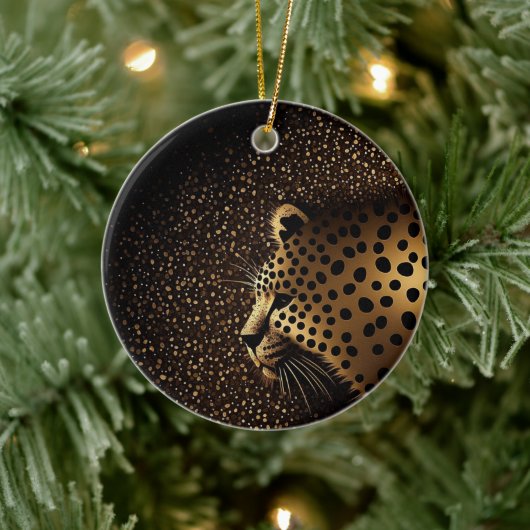 Goldenes Jaguar-Muster Keramik Ornament (Baum)