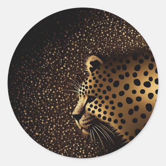 Goldenes Jaguar-Muster Runder Aufkleber (Vorderseite)