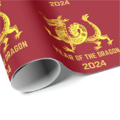 Goldenes Jahr des Drachen 2024 Zodiac Rot Geschenkpapier (Rolleneckpunkt)