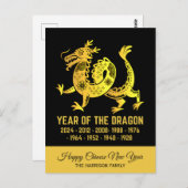 Goldenes Jahr des Drachen Zodiac Name Schwarz Postkarte (Vorne/Hinten)