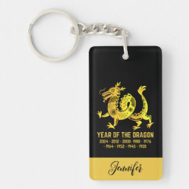 Goldenes Jahr des Drachen Zodiac Name Schwarz Schlüsselanhänger