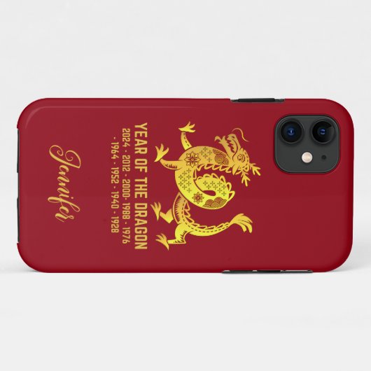 Goldenes Jahr des Drachen Zodiac Rot Case-Mate iPhone Hülle (Rückseite (Horizontal))