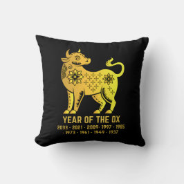 Goldenes Jahr des Ox-Zodiakschwarzes Kissen