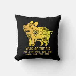 Goldenes Jahr des Schweins Zodiac Schwarz Kissen