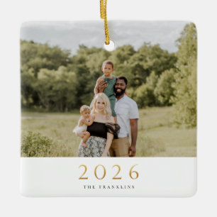 Goldenes Jahres-Single-Foto-Weihnachts-Keramik-Orn Keramikornament
