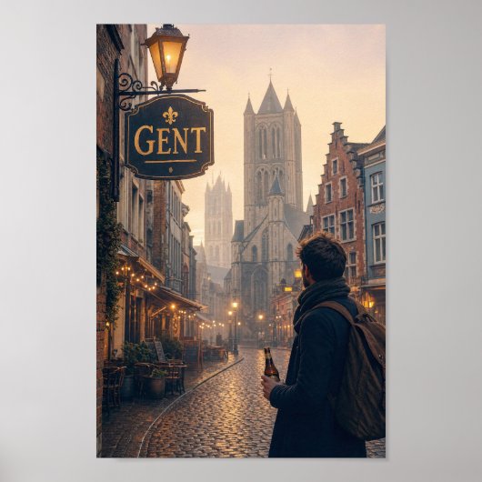 Goldenes Kathedrale-Straßenbildplakat Gent Poster (Vorne)