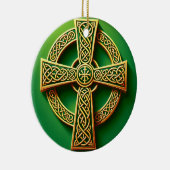 Goldenes Keltisches Kreuz auf Grün Keramik Ornament (Rechts)