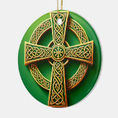 Goldenes Keltisches Kreuz auf Grün Keramik Ornament (Links)