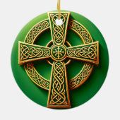 Goldenes Keltisches Kreuz auf Grün Keramik Ornament (Hinten)