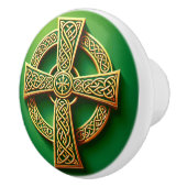 Goldenes Keltisches Kreuz auf Grün Keramikknauf (Rechts)