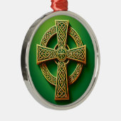 Goldenes Keltisches Kreuz auf Grün Ornament Aus Metall (Rechts)