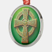 Goldenes Keltisches Kreuz auf Grün Ornament Aus Metall (Links)