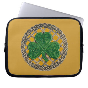 Goldenes Kleeblatt auf keltischen Knochen - Laptop Laptopschutzhülle