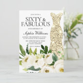 Goldenes Kleid 60 & Fabulous 60. Geburtstag Einladung (Stehend Vorderseite)