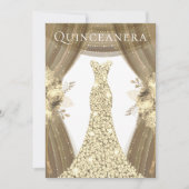 Goldenes Kleid & Blume Einladung (Vorderseite)