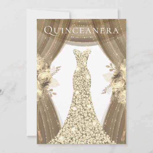 Goldenes Kleid & Blume Einladung (Vorderseite)