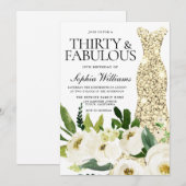 Goldenes Kleid Dreißig & Fabulous 30. Geburtstag Einladung (Vorne/Hinten)