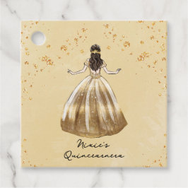 Goldenes Kleid mit Glitzer Quinceanera Geschenkanhänger