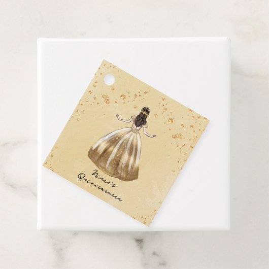 Goldenes Kleid mit Glitzer Quinceanera Geschenkanhänger (Beispiel)
