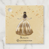 Goldenes Kleid mit Glitzer Quinceanera Geschenkanhänger (Vorderseite)