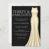 Goldenes Kleid & Schwarze Frauen 30. Geburtstag Einladung (Vorderseite)